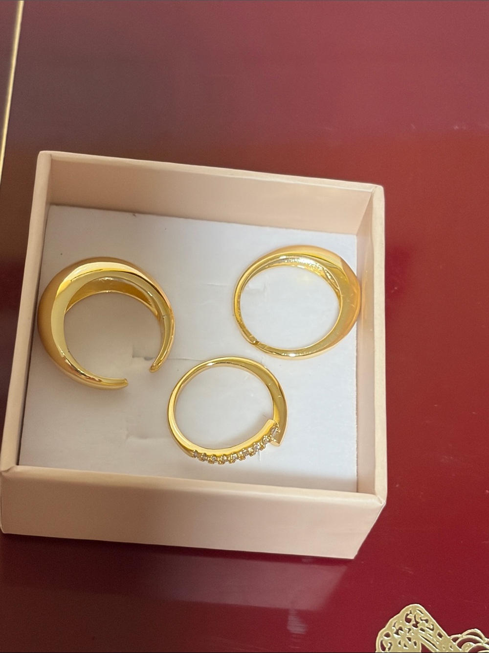 Three Golden Women’s Dome & Adjustable Rings one with Marquise Accent - Picture 6 of 6